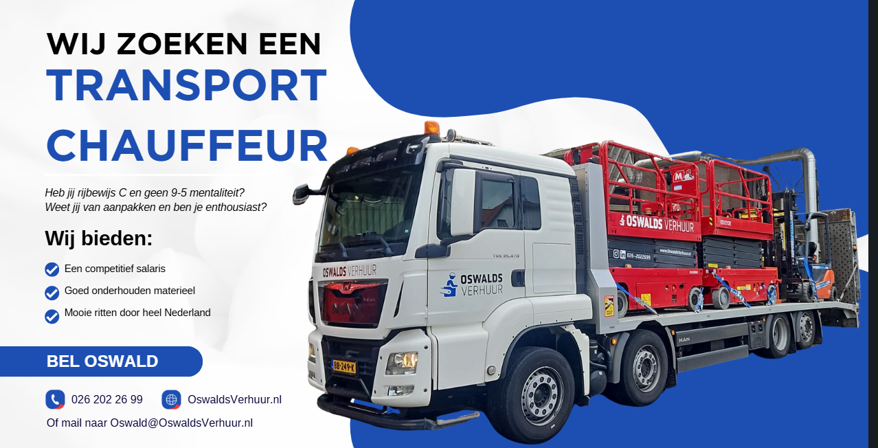 Vacature voor transportchauffeur bij Oswalds Verhuur